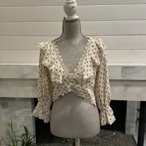 Kariella Tops Kariella Lacey Ivorybrown Polka Dot Cropped